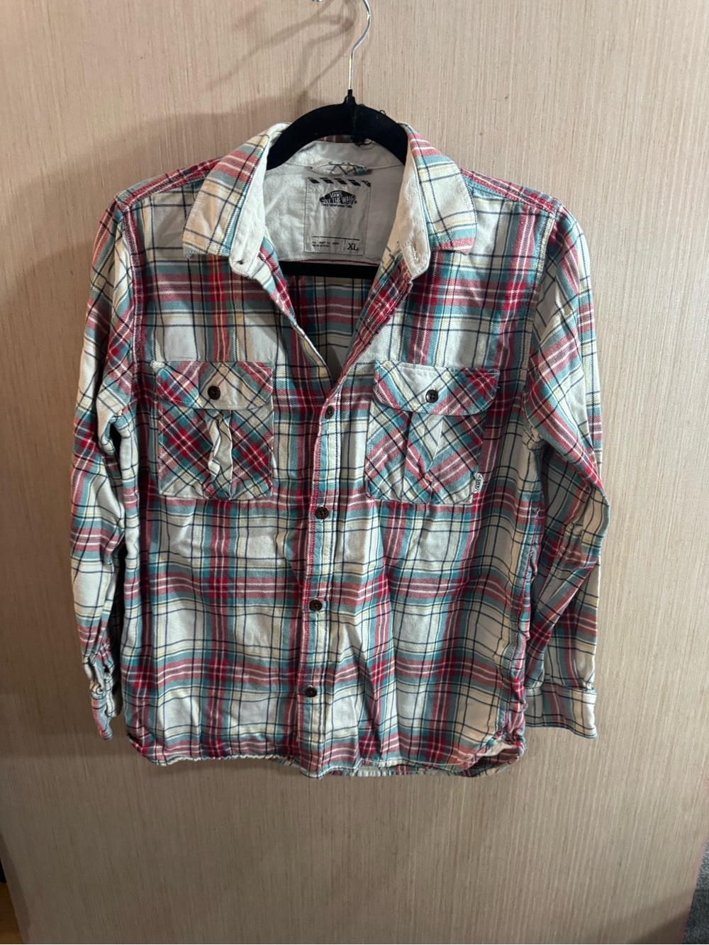 Women’s Vans Red, Cream and Blue Plaid Button-Down Shirt Size XL